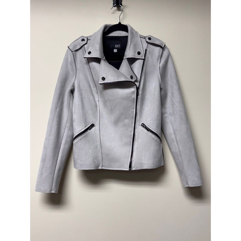 KUT FROM THE KLOTH Light Gray Suede Moto Style Jacket, Zip Front, Sz S